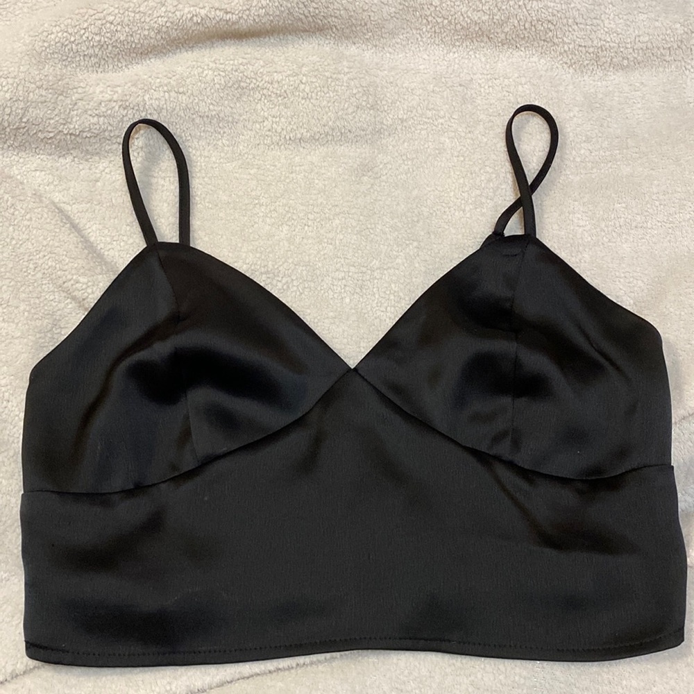 Black satin crop blouse sz small